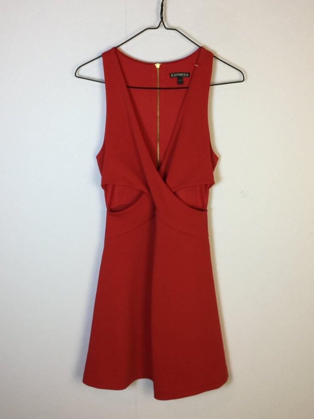 Express A-line Dress Sz 4 Womans Red Wrap Front Cut-out Sleeveless V-neck Zipper